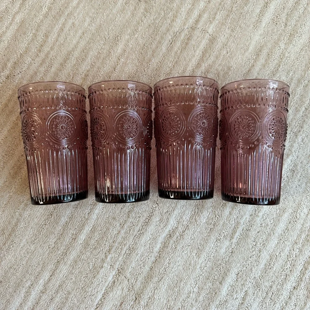 Set of 4 PIONEER WOMAN Adeline-Plum Glass Glasses 16 oz